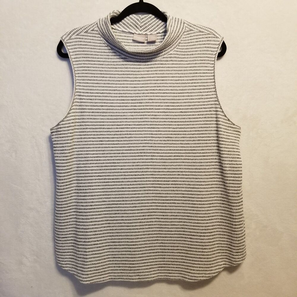 Chico's ZENERGY 3 (XL) Gray White Stripe Waffle Knit Tank Mock Neck Super Soft